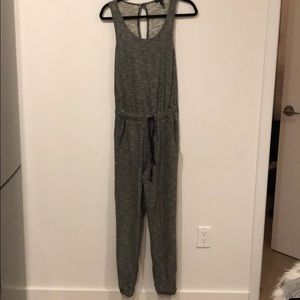 AQUA cotton jumpsuit with drawstring waist